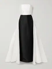 [Solace London] Solace London - Tiffany Strapless Draped Two-tone Satin-twill Gown - Black - UK 16 UK 16 Black