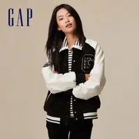 在飛比找蝦皮商城優惠-Gap 女裝 Logo印花圓領棒球外套-黑白拼接(77324