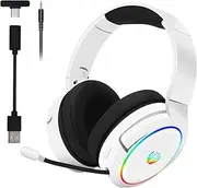 2.4GHz Wireless Gaming Headset with Wired Mode, 5.4 Bluetooth Gaming Headset for PS5, PS4, PC, Switch, Mac, Computer, with Telescopic Flip Microphone Headphones for Gaming, LED, Low Latency, White