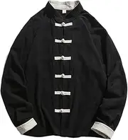 [Fulbant] 2024 Kimono Jacket Men'S Traditional Chinese Standing Neck Shirt Linen Hanfu Top Long Sleeved Tang Suit