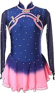 [Zagitova] Figure Skating Dress Mesh Skirt Girls Stand Collar Long Sleeve Gradient Competition Performance Costumes