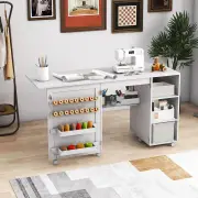 CostwayMultifunctional Sewing Machine Craft Station with Storage Shelves-White