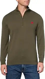 [HUGO] Men's Quarter Zip Woven Logo Cotton Sweater