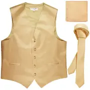 New Men's beige vest Tuxedo Waistcoat_1.5" necktie & hankie set wedding formal