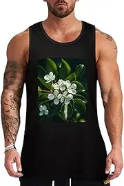 [NQHJT] Men Tank Tops White Natural Green Branch Sleeveless T Shirts for Men's Fitness Quick Dry Gym Tank Top for Men
