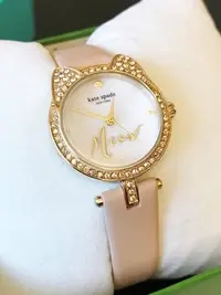 在飛比找Yahoo!奇摩拍賣優惠-Kate Spade (代購) 貓咪水鑽手錶 裸膚色真皮錶帶