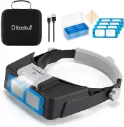 Rechargeable Head Mount Magnifier W/ Light, 1.5X-3.5X, 4 Lens, Carry Case, for R