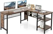 Giantex L-Shaped Office Desk, Large Corner Desk, with Full-Length Open Shelf & 2-Tier Side Shelves, Home Office Writing Workstation Computer Desk for Studying Gaming, Rustic Brown