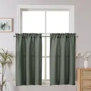 Olive Green Faux Linen Textured Small Cafe Curtains, Light Filtering, 30x30