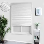 Vertical Pleated Blinds Fabric Shade Pleated Curtain Instant Temporary Privacy Blinds Roller No Drilling Pleat Paper Blinds Window Shades (90 * 150, White)