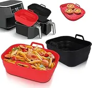 SUMMITRA 2-Pack Premium Collapsible Silicone Air Fryer Liners for Ninja Dual Zone Air Fryer DZ201/DZ401 – Reusable, Non-Stick, Dishwasher Safe, Baking Mats, Eco-Friendly