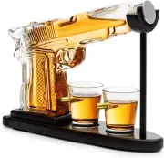 Wine Savant Whiskey Decanter Set with Pistol Gun Glasses Bar Military Dispenser