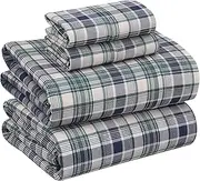 RUVANTI 100% Cotton Sheets for Queen Size Bed - Crispy Cooling Percale Sheets - Breathable & Durable Queen Sheet Set - 16 Inches Deep Pocket Queen Size Sheets - Greenish Blue Plaid - 4 Pieces