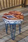 Ocean Epoxy End Table, Corner Round Side Table, Wooden Table, Furniture Decor