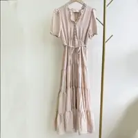 在飛比找momo購物網優惠-【MANI 瑪尼】韓製 荷葉邊綁帶V領洋裝-粉色(洋裝)