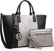 [MARCO M KELLY] Women Leather Handbags Large Two Tone Shoulder Tote Bags Fashion Top Handle Satchel Purse Wallet Set 2pcs
