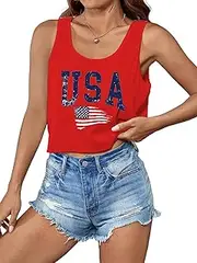 [SODSHY] Women's Plus Size Tops USA Shirt Memorial Day Red White and Blue Patriotic Shirts American Flag Graphic Tank Tops, S3-red-1, XX-Large