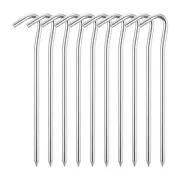 10Pcs 7 Inch Aluminum Tent Stakes Ground Pegs with Hooks, Silver Tone