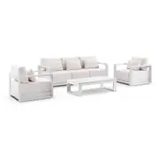 Whitehaven 3+1+1 Outdoor Aluminium Lounge with Sunbrella Cushions with Santorini Coffee Table White - Sunbrella Canvas Canvas