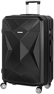 [Wanderlite] Luggage, Trolley Suitcase Hand Luggages Hard Case Shell, Travel Strap Bag Carry On Storage Adult Kids Lightweight Roller TSA Lock Dual Wheels, Black
