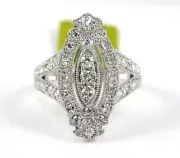 Natural Round Diamond Cluster Long Lady's Ring Band 14k White Gold .82Ct