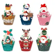 48Pcs Christmas Cupcake Toppers Cupcake Wrappers Cake Topper Bakeware Decoration