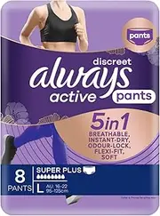 Always Discreet Active Wear Pants For Bladder Leaks and Adult Incontinence, Large 8 Pants
