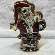 2002 Blue Sky Christmas Santa Tea Light Holder Signed Heather Goldminc