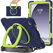 Heavy Duty Case for Galaxy Tab A9 Plus 2023 Case 11 inch, Hybrid Rugged Case, Shockproof Kids Case with 360 Rotating Stand/Shoulder Strap (Navy+Green)