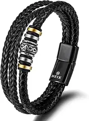 [HEIX] Mens Genuine Multilayer Braised Leather Bracelet Magnetic Stainless Steel Clasp in Black, Sliver Gift Idea for Men & Boys Jewelry