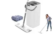 Flat Floor Mop And Bucket Set With 4 Washable Microfiber Pads-White
