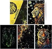 Scratch Art, Art Scratch Paper, Handmade 4X Scratch Board Art - Craft Art Supplies, A4 Size Colored Drawings, Doodle Card Toys, Landscape, Animal Art