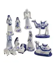 Kurt Adler Porcelain Delft Blue Nativity Set 11 Piece Blue & White Mary Joseph