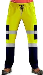[NOROZE] Mens Hi Viz Safety Work Trousers with Grey High Visibility Reflective Fluorescent Tape Hi Vis Two Tone Combat Side Pocket Bottoms Joggers Pants Workwear