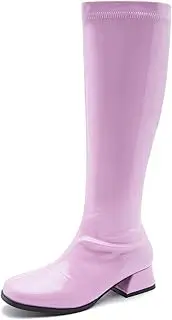 [Enelauge] Gogo Boots For Women Square Toe Chunky Knee High Boots Side Zipper Boot Disco Costumes Dress Party Boots