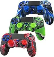 silicone skin for PS4/ SLIM/ PRO controller x 3 + thumb grip x 6 (camouflage red blue green)