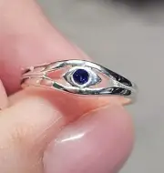 Women's Gift Adjustable Dainty Double Band Simulated Sapphire Evil Eye Toe Ring