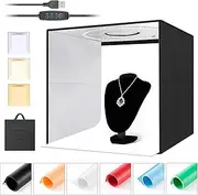 VOLKWELL 40cm Photo Light Box, Photography LED Lighting Shooting Tent with 6pcs PVC Backdrops, Portable Folding Black Photo Booth 5500K for Product Display