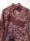 Leopard Print Charmeuse Full Zip up Shirt Blouse sz XS Magenta Purple Zip cuffs!