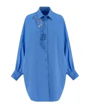 Ermanno Scervino Floral Embroidered Blouse Top IT42 AZUR BLUE
