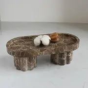 [Natust] Natural Travertine Tray with Legs, Vanity Decorative Tray for Countertop Organizer, Catchall Tray for Perfume, Candles, Jewelry Dish (Coffee Oval)