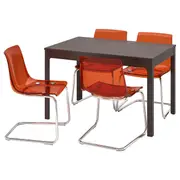 EKEDALEN / TOBIAS table and 4 chairs, dark brown/brown-red chrome-plated, 120/180x80 cm