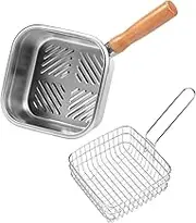 Square Deep Fryer Pot with Basket Stainless Steel Portable Chip Frying Pan Quick Heating Kitchen Supplies for French Fries(silver,2 Pcs/Set)