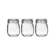 Argon Tableware Glass Storage Jars with Airtight Clip Lid - 750ml Set - Pack of 3