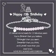 [DOA] 10th 11th 12th 13th 14th 15th 16th Birthday Gift Small Natural Stone Bead Bracelet Adjustable Heart Charm Bracelet Birthday Present for Sister Daughter Granddaughter Niece Friend, Message Card & Box