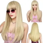 Blonde Wig with Bangs, Long Straight Wigs for Women Natural Hair Wigs Synthet...