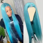 Light Blue 13x4 Lace Frontal Wigs 36 Inch Sky Blue Human Hair Lace Front Colored