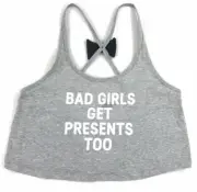 NWT Victorias Secret Sleep Cami Tank BAD GIRLS GET PRESENTS TOO Bling Bow Sz L g
