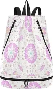 Yoogain Peach Pastel Boho Summer Drawstring sports bags sturdy sports backpack with Wet Dry Compartments, Peach Pastel Boho Summer, 1 size