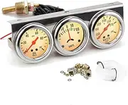 2'' 52mm Universal Chorme 12V DC Car Triple Gauge Kit Psi Oil Pressure Gauge Fahrenheit Water Temperature Temp Gauge Ammeter Gauge Set White Face Car Meter